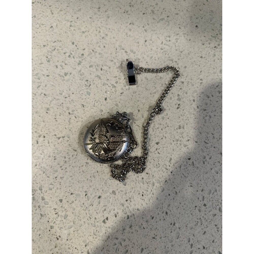 Gold Engraved Japan movt‎  Pocket Watch Eagle Stars Flag